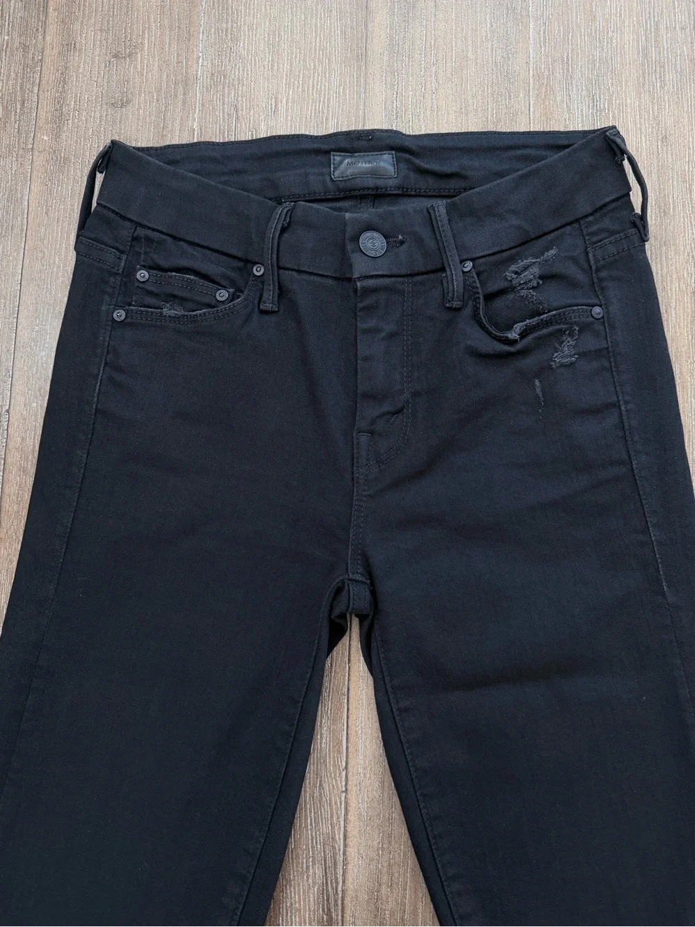 MOTHER The Looker Ankle Fray Jeans 24 black raw hem skinny